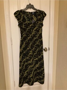 NEW Scoop Black Midi Dress with Yellow Floral Print